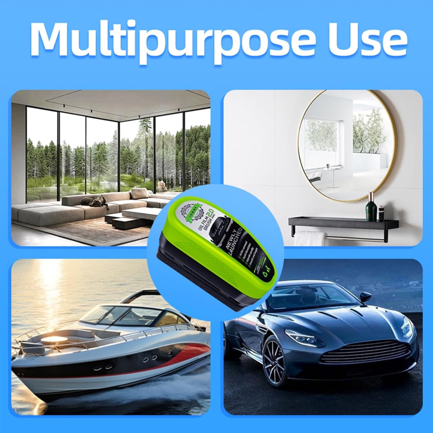 1Pc Oil Film Brush 2.0, Clear Vision Glass Cleaner, Clearview Shield Clear Vision Windshield Cleaner, Oil Film Cleaning Brush for Car Windows