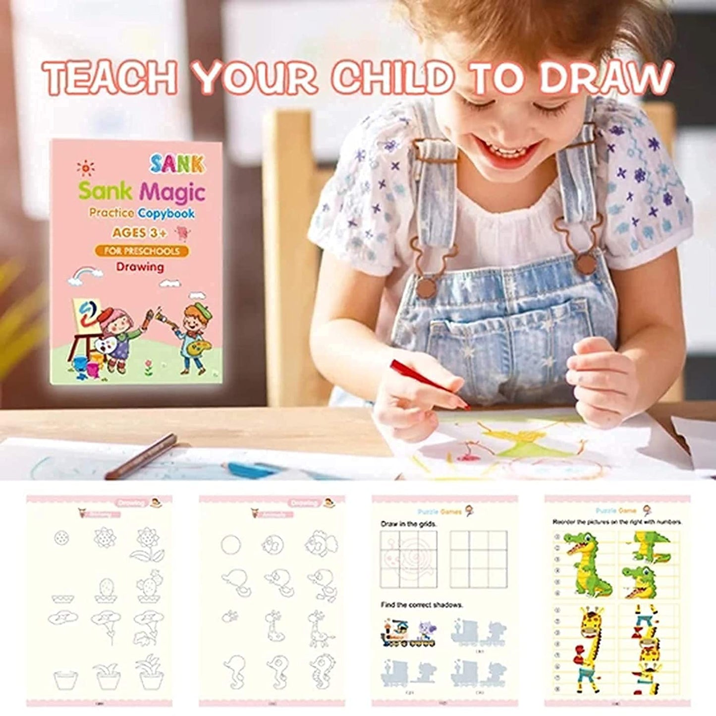 Sank Magic Practice Copybook Set – 4 Books + 10 Refills with Pen for Kids