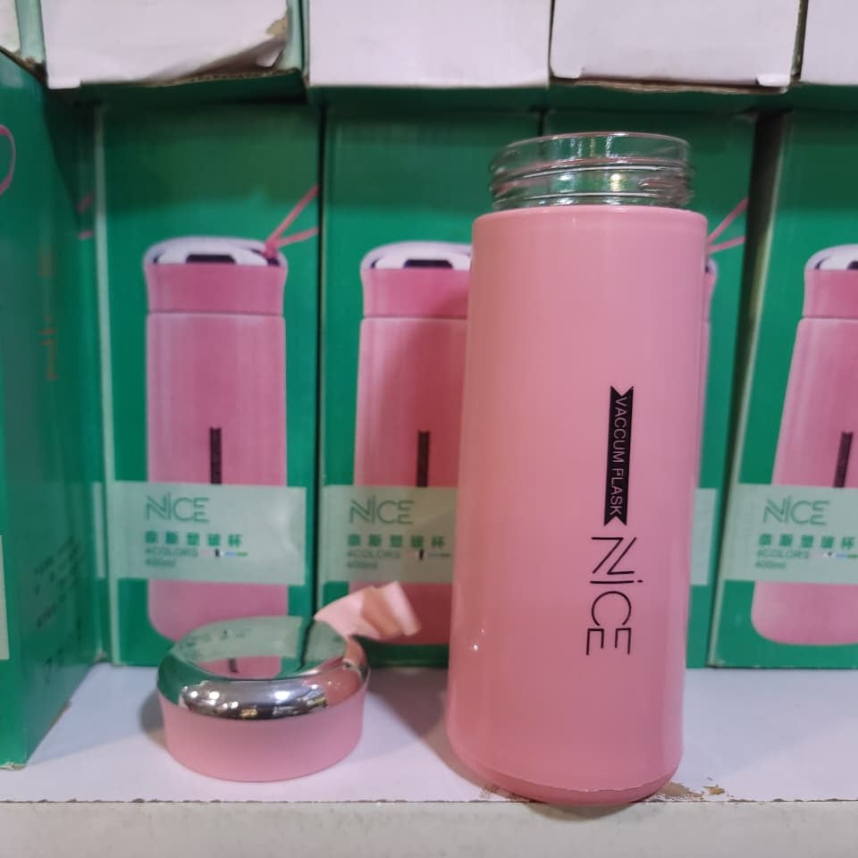 BPA Free Glass Water Bottle | 400ml Portable Tumbler | With Protective Plastic Shell | For School, Gym, Home & Office (Random colour)
