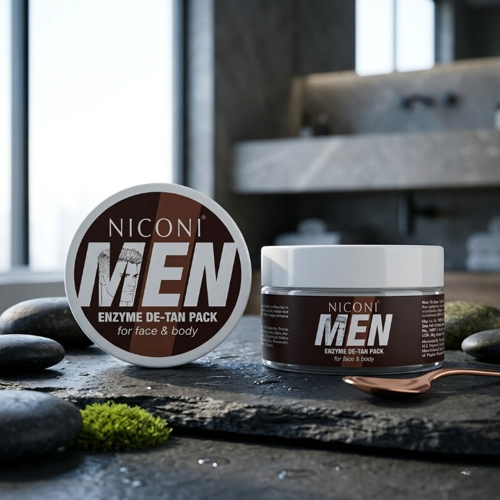 Niconi Men Enzyme De-Tan Pack for Face & Body | Deep Cleansing Tan Removal Formula | 300gram