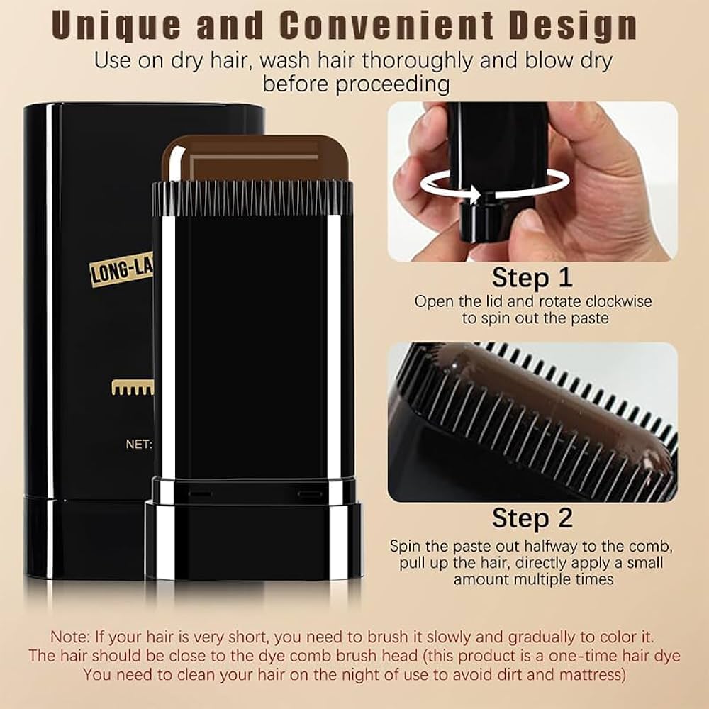 Instant Root Touch-Up Hair Color Comb Stick | Waterproof & Sweatproof Hair Dye Comb | Long-Lasting Hair (Color Black)