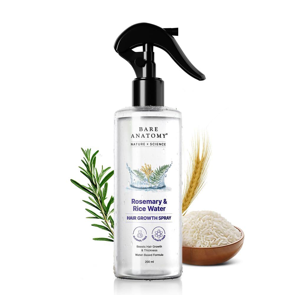 Bare Anatomy Rosemary & Rice Water Hair Growth Spray | Boosts Thickness | Controls Hair Fall | 200ml