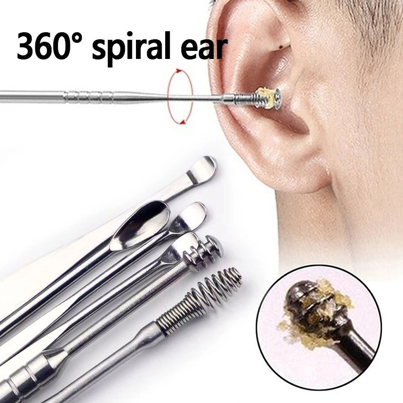Ear Pick 6 pcs with Storage Bag Dig Ear Wax Remover Cleaner Care Portable Travel Kit Cleaner Spoon (Random Color)